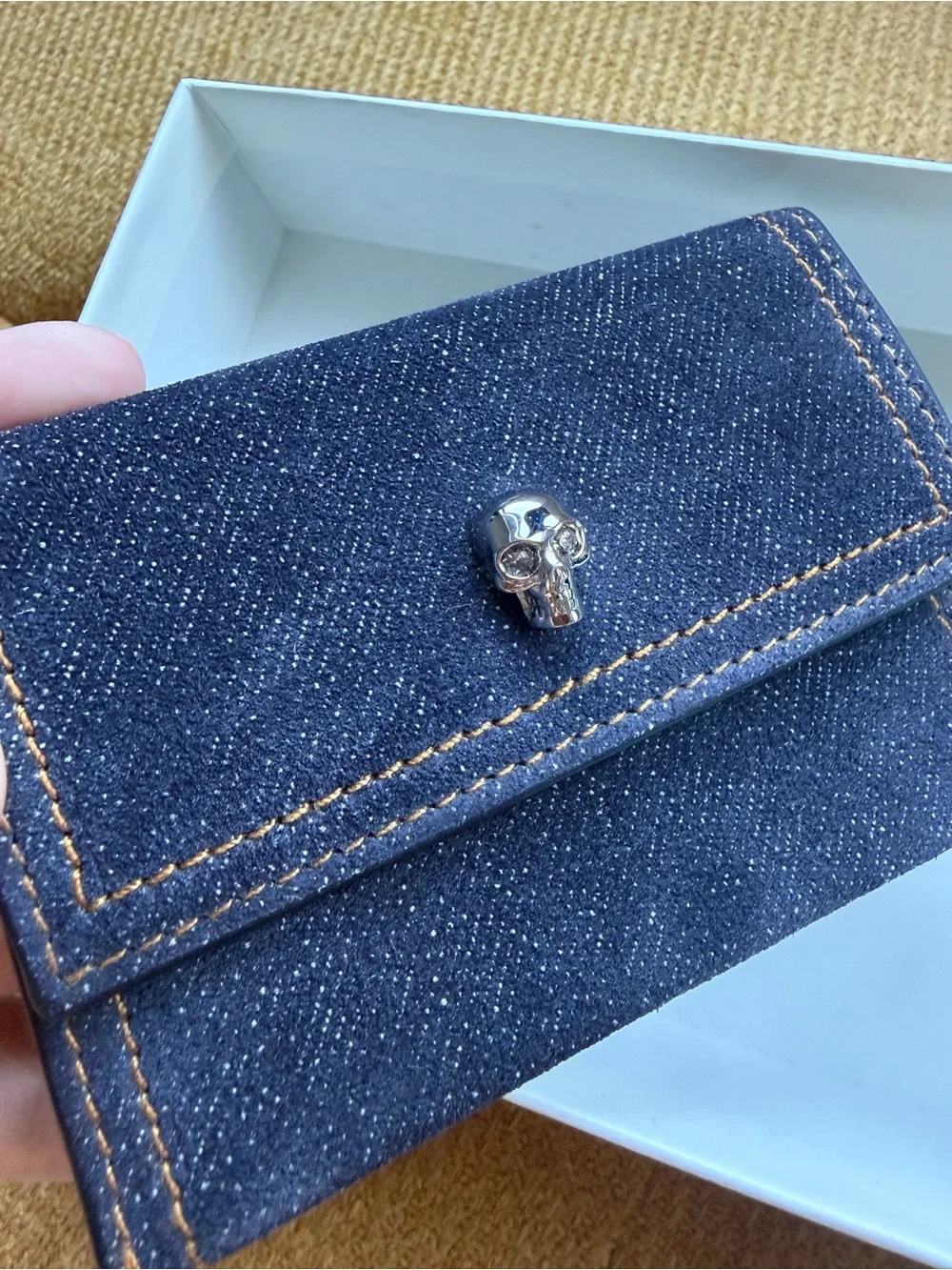 Alexander McQueen Denim/Leather Card Holder Wallet with Box And authentication